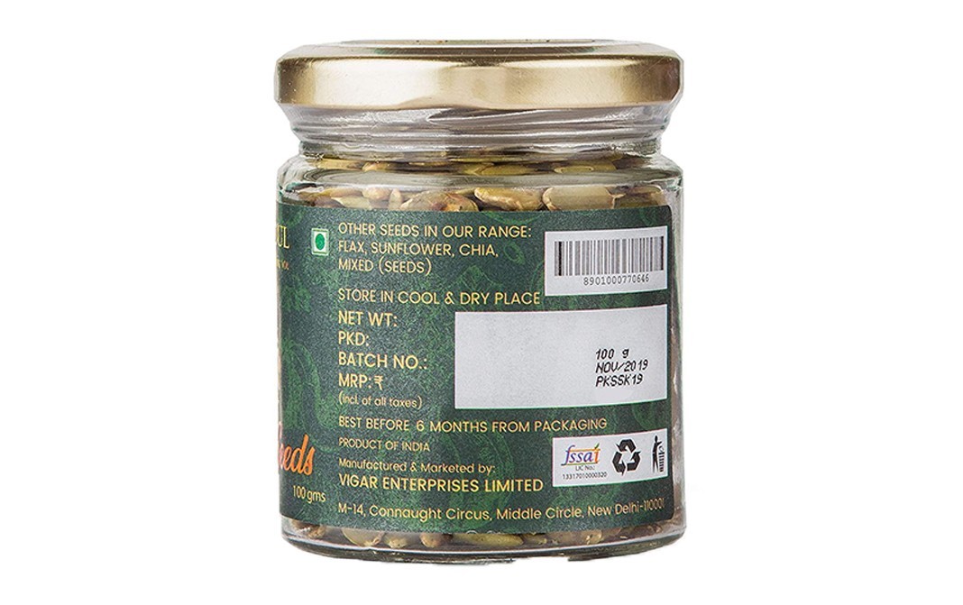 Organic Soul Pumpkin Seeds    Glass Jar  100 grams